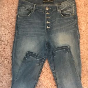 Express high waisted, skinny, light wash denim